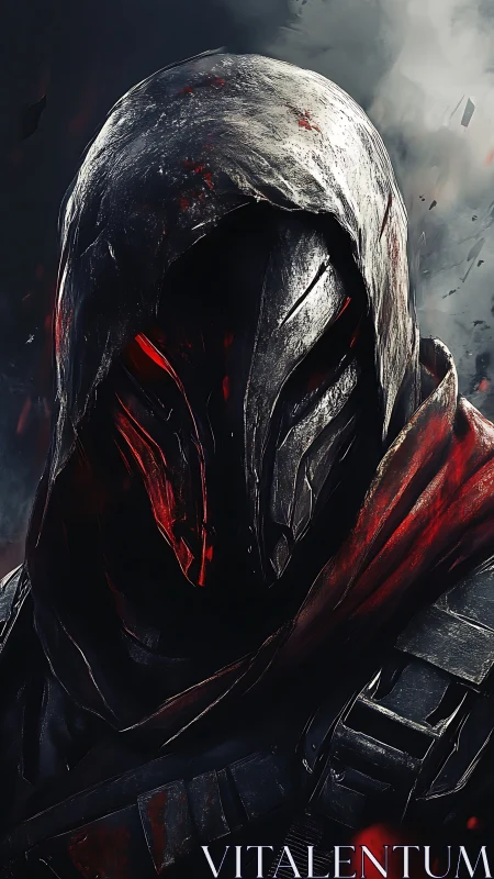 Dark armored hooded figure with glowing red accents.