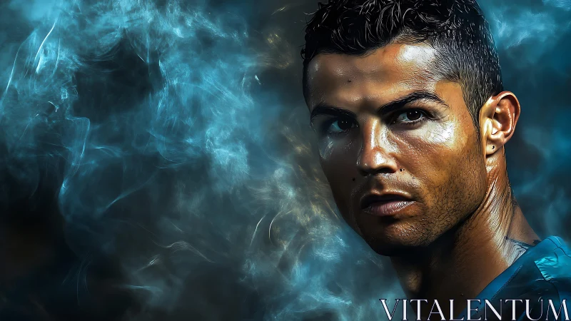 Stormlit athlete locked in electric focus amid blue haze.