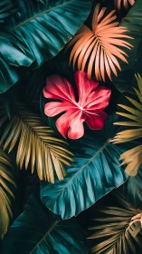 Tropical Botanical Composition With Vibrant Blooms.