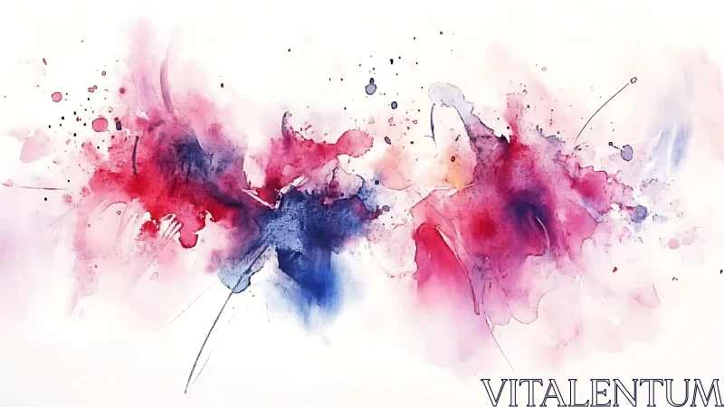 Abstract Watercolor Splash with Red and Blue Accents on White.