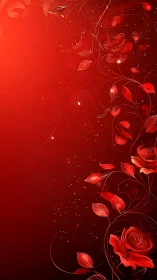 Luminous Red Roses and Botanical Swirls in Dark Gradient.