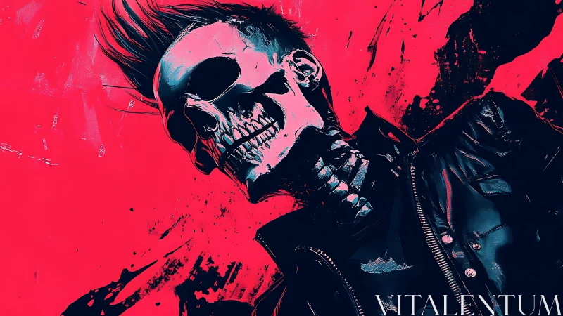 Neon punk reaper grinning loud against electric chaos.