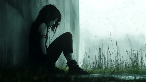 Rain-soaked loner curled in quiet rebellion against concrete.