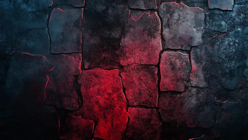 Cracked Stone Wall with Red and Blue Dramatic Lighting Effect.