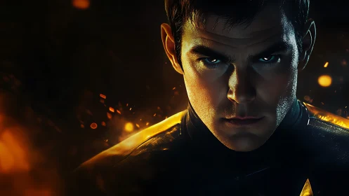 Stormlit space officer framed by glowing ember sparks.