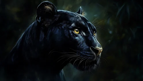 Black Leopard Profile Study with Golden Eyes.