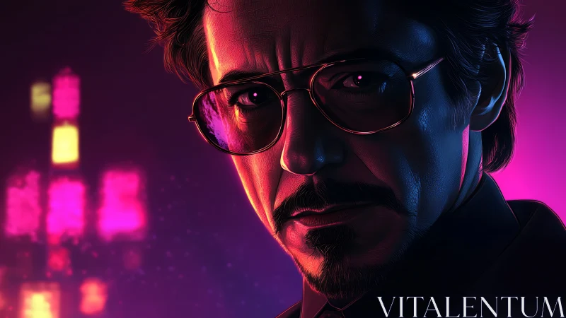 Neon noir strategist under electric magenta city glow.