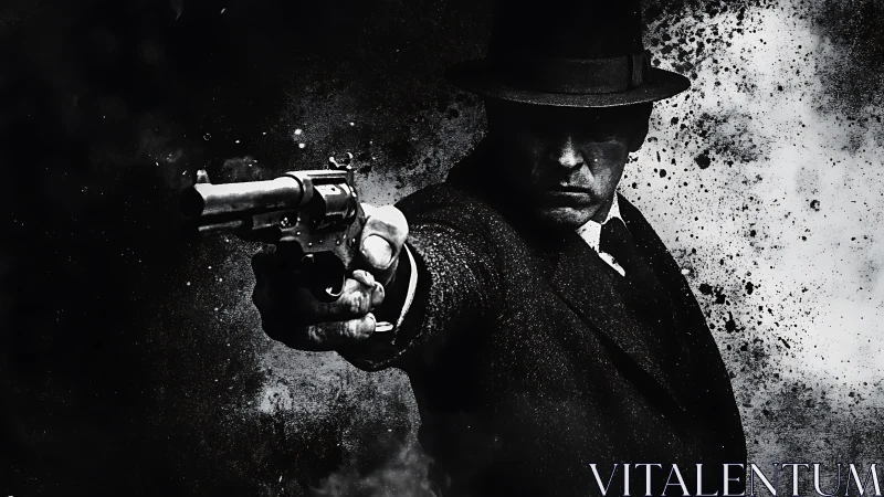 Grit-soaked noir gunman carved from shadow and gunfire.