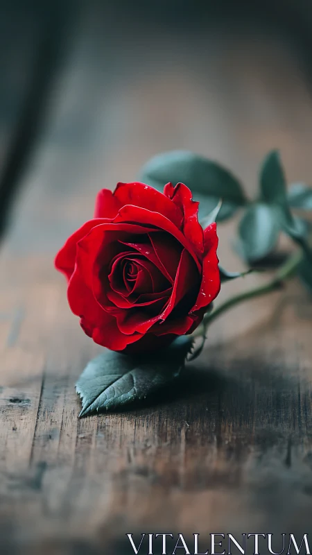 Red Rose on Weathered Timber with Selective Focus Bokeh