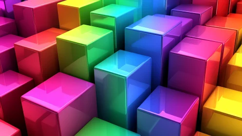 Chromatic 3D cubes form glossy geometric gradient field.