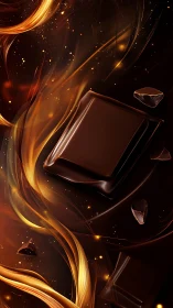 Chocolate Square with Dynamic Gold Liquid Flow