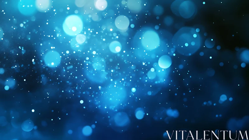 Bokeh particle field in blue atmospheric digital abstraction.