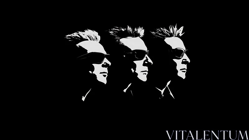 Triple-shadow cool: monochrome rebel heads in orbiting profile.