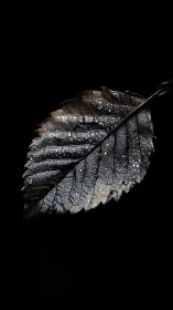 Glistening leaf in the dark holding quiet morning light.