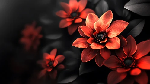 Vibrant Red Flowers Glow with Stunning Beauty Against Dark Backdrop