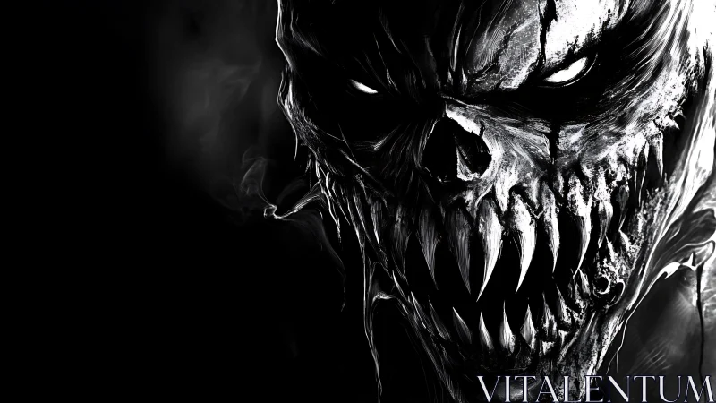 Nightmarish skeletal demon in stark monochrome contrast.