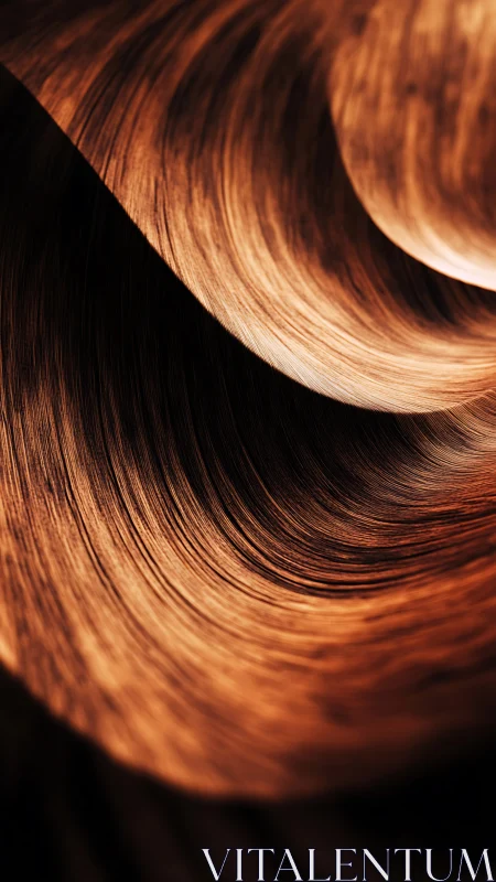 Curved copper-toned abstract swirl with textured lines.