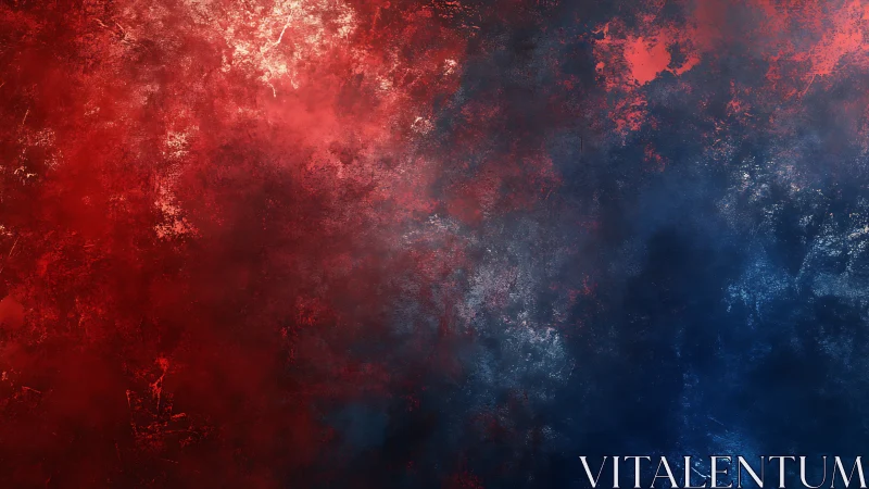 Glowing red and blue clouds swirling in an abstract embrace.