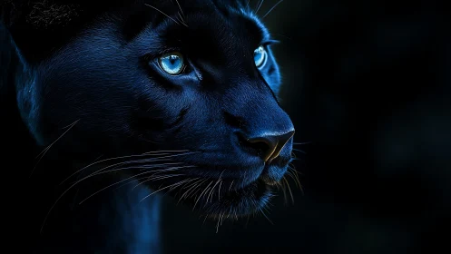 Blue-Eyed Panther in the Shadows.