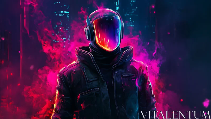 Neon city drifter wrapped in glowing cyberpunk storms.