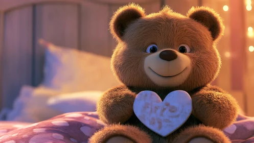 Cuddly teddy bear offers a glowing heart of bedtime comfort