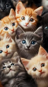 Multicolored Kittens with Brilliant Blue Eyes Clustered Together