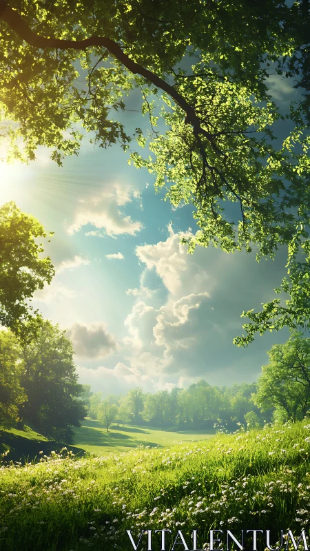 Tree Frame Sky Landscape with Green Field