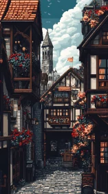 Sunlit medieval lane wrapped in blooms and quiet stories.