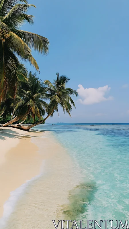 Tropical Beach Paradise with Leaning Palms.