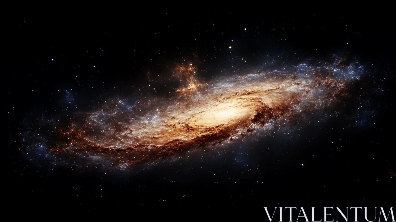 Spiral galaxy rendered with luminous core and diffuse arms
