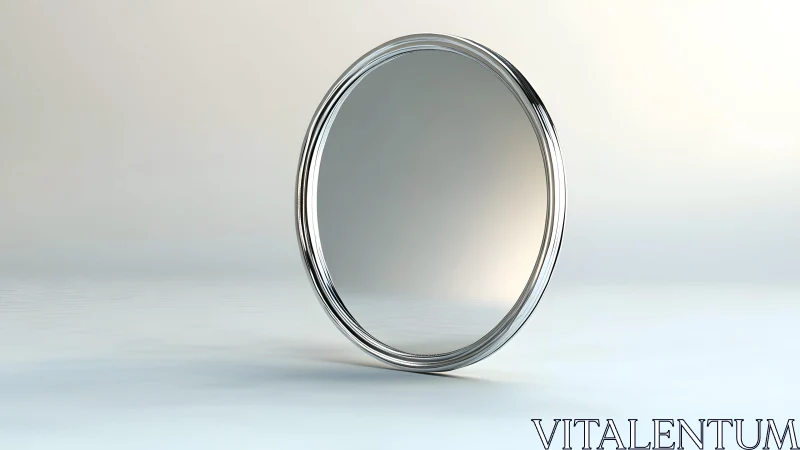 Minimalist round mirror with chrome frame on neutral background.