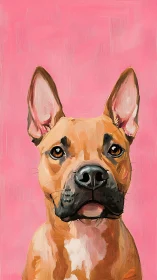 Brown dog portrait pops against playful textured pink backdrop.