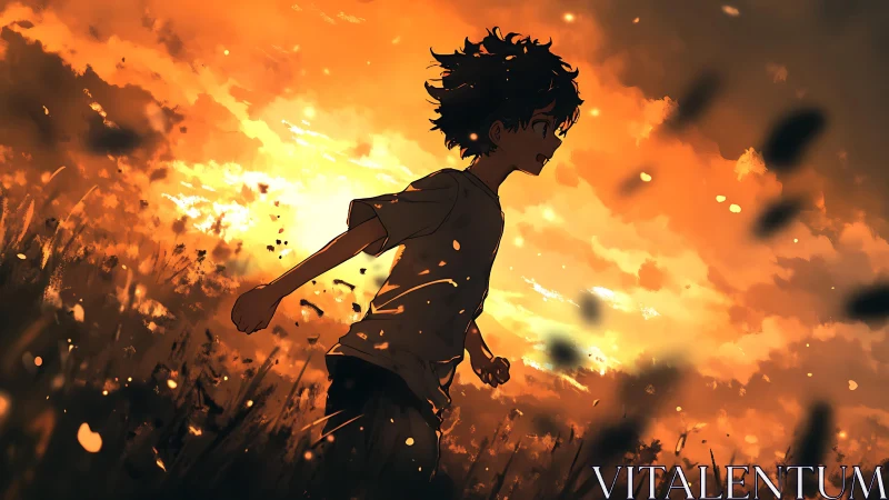 Sunlit childhood sprint through glowing golden fields.