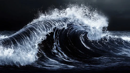 Monochrome storm surge crest with dramatic ocean texture.