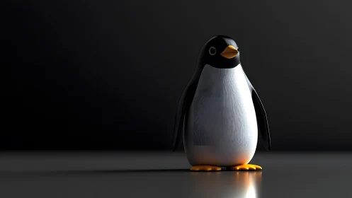 3D Render of Cartoon Penguin on Dark Minimalist Background.