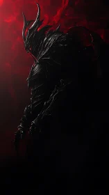 Armored demonic silhouette rendered in high contrast rim lighting