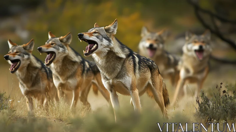 Wild choir of prairie wolves belting into golden hush.