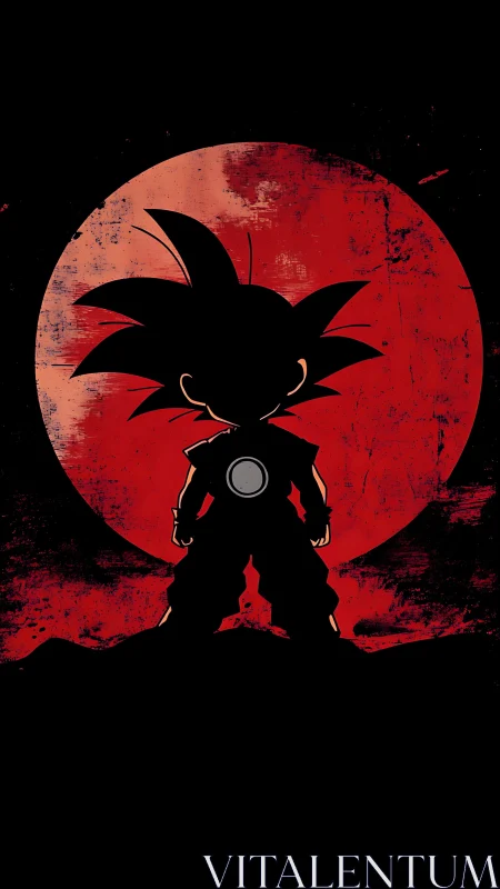 Bold young warrior silhouette before a blazing red moon.