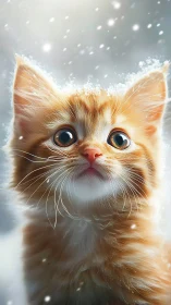 Digitally rendered feline head with snow overlay in stylized presentation.