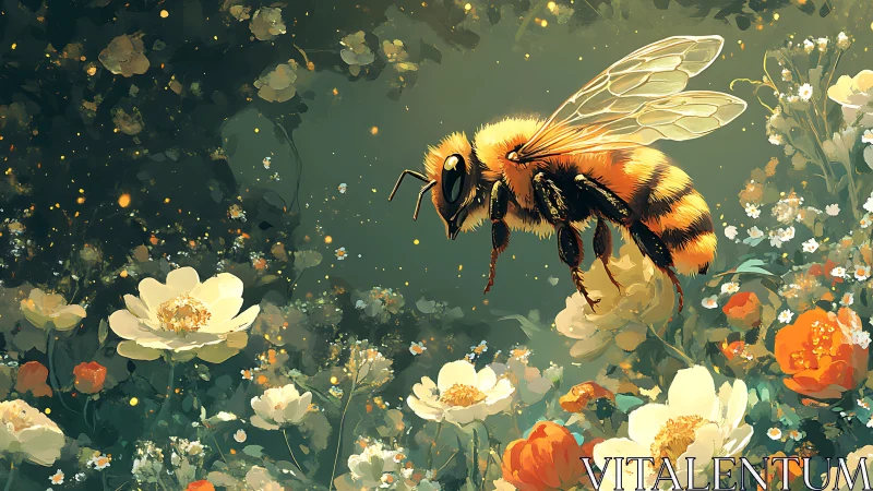 Macro floral habitat with detailed honeybee pollinator study