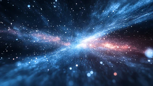 Stellar warp tunnel with luminous nebula glow in motion.