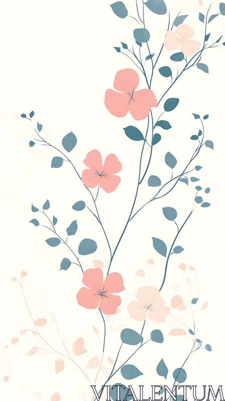 Delicate Botanical Garden with Pink Blossoms and Teal Leaves