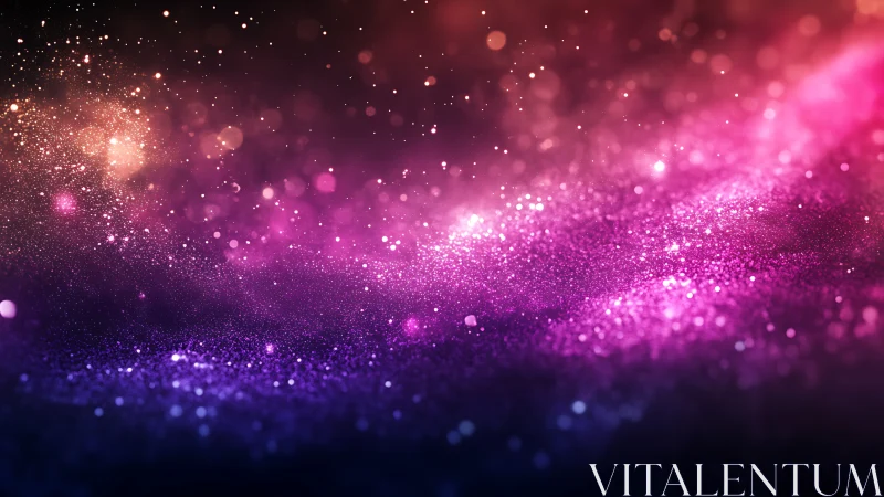Shimmering pink and violet dust drifts through cosmic light.