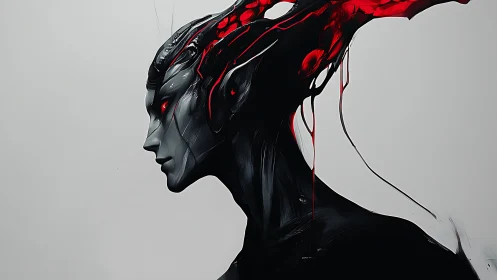 Cybernetic wraith profile with bleeding biomech cranial spines.