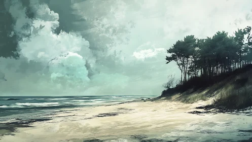 Coastal Dune Landscape with Atmospheric Cloud Formation.