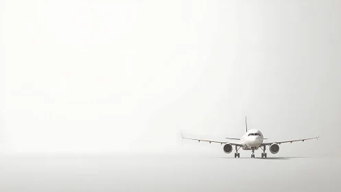 Minimalist front view of commercial jet in high-key space