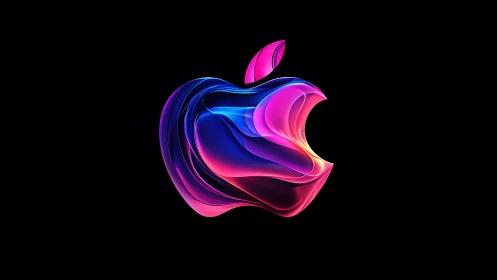 Multicolor liquid-glass apple emblem with neon gradients.