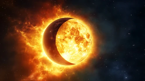 Solar core unveiled by shattered eclipse shell in deep space.