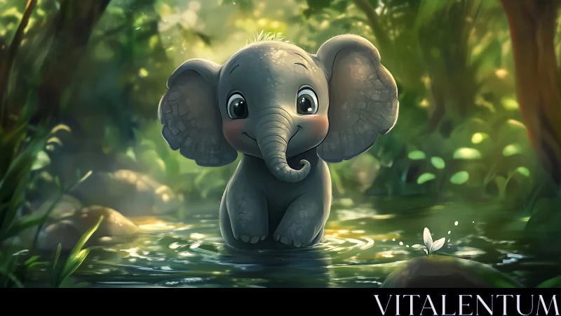 Tiny jungle elephant trades ripples and smiles with a butterfly