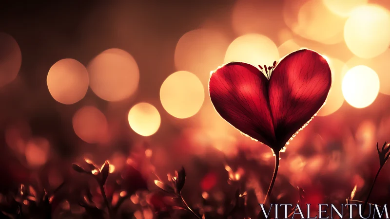 Heart-shaped flower petals glow against warm bokeh backdrop